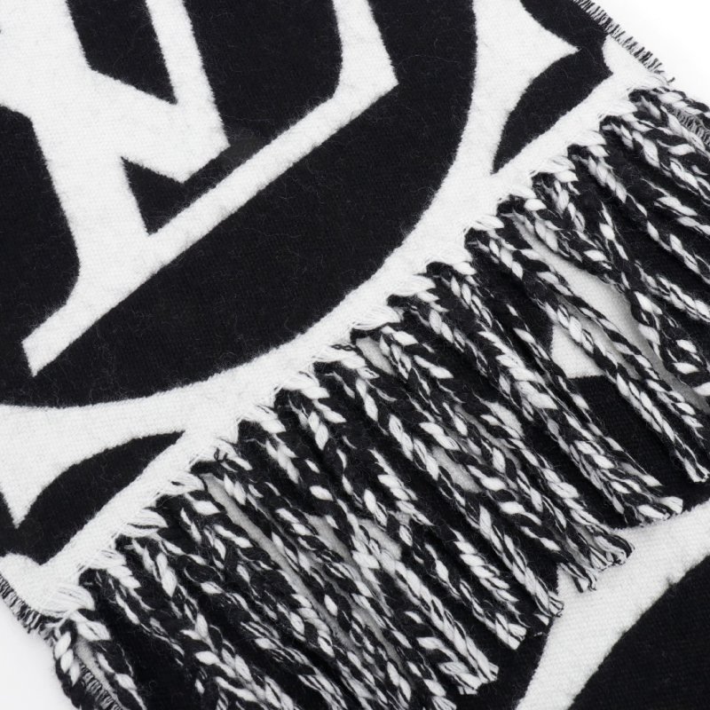 Louis Vuitton LV Monogram Double-Sided Wool Cashmere Scarf Black White view