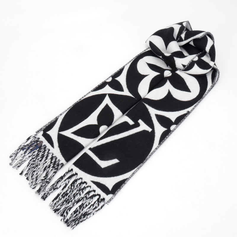 Louis Vuitton LV Monogram Double-Sided Wool Cashmere Scarf Black White view
