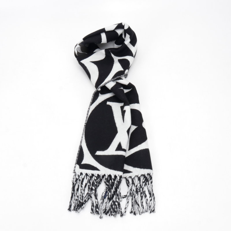 Louis Vuitton LV Monogram Double-Sided Wool Cashmere Scarf Black White view
