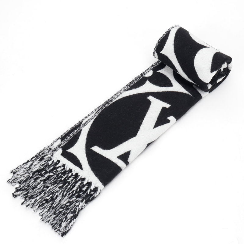 Louis Vuitton LV Monogram Double-Sided Wool Cashmere Scarf Black White view