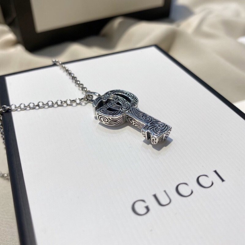 Gucci Double G Vintage Key Silver Necklace view