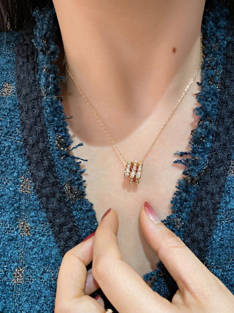 Bulgari B.zero1 Diamond Half-Paved Rose Gold Necklace view