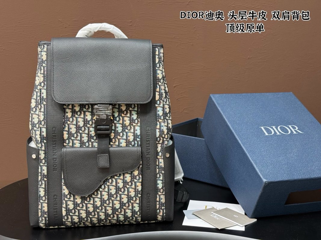 Dior Oblique Saddle Backpack - Grey & Cream view