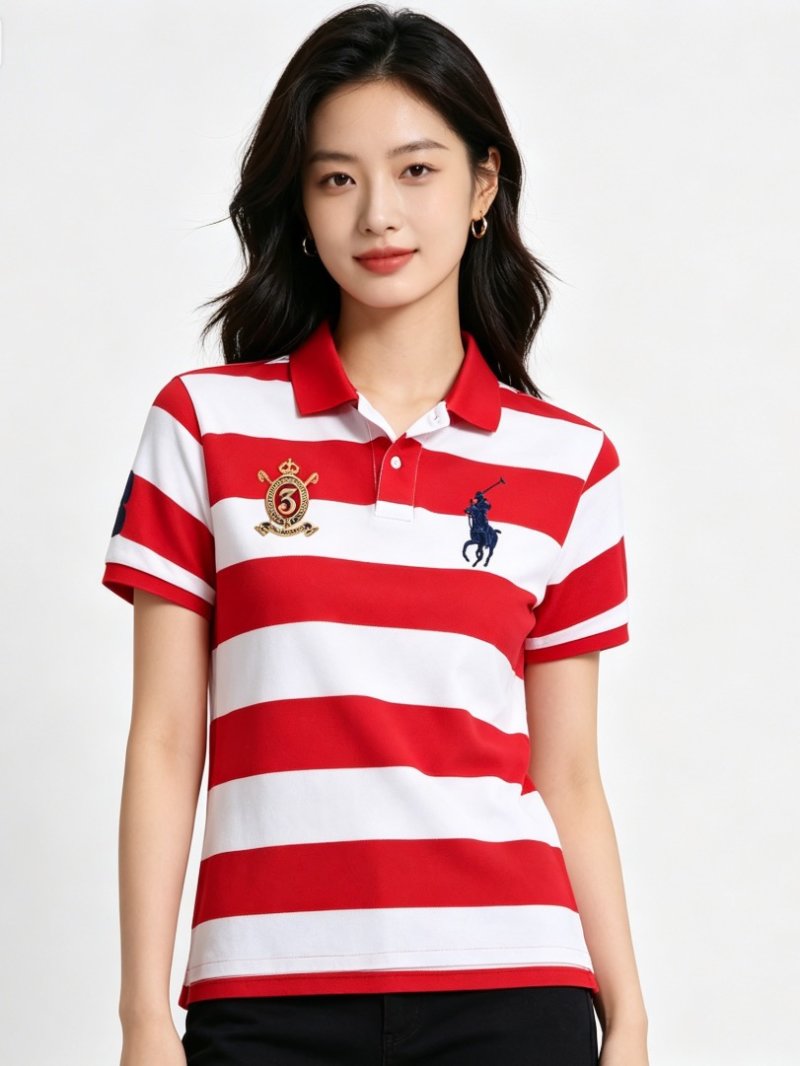 Polo Ralph Lauren Women's Red & White Striped Polo Shirt view