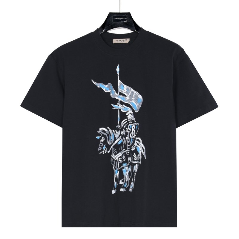 Black Short Sleeve Graphic T-Shirt with Knight Flag Print view