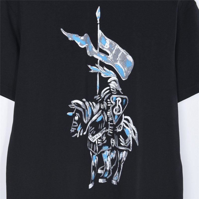 Black Short Sleeve Graphic T-Shirt with Knight Flag Print view