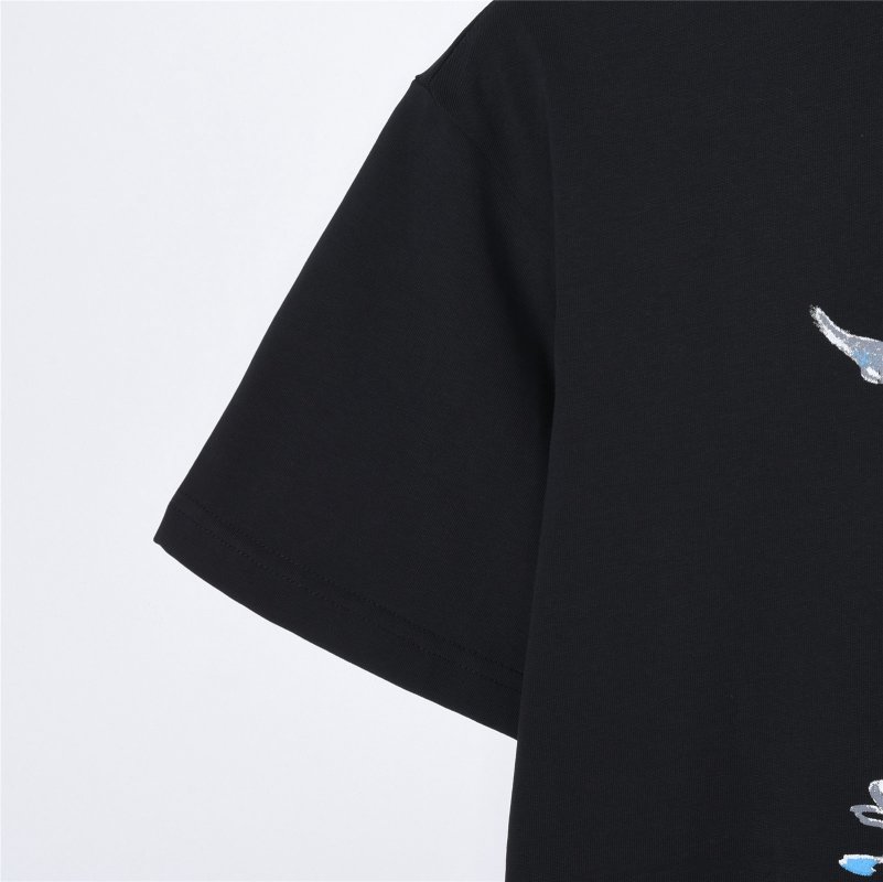 Black Short Sleeve Graphic T-Shirt with Knight Flag Print view