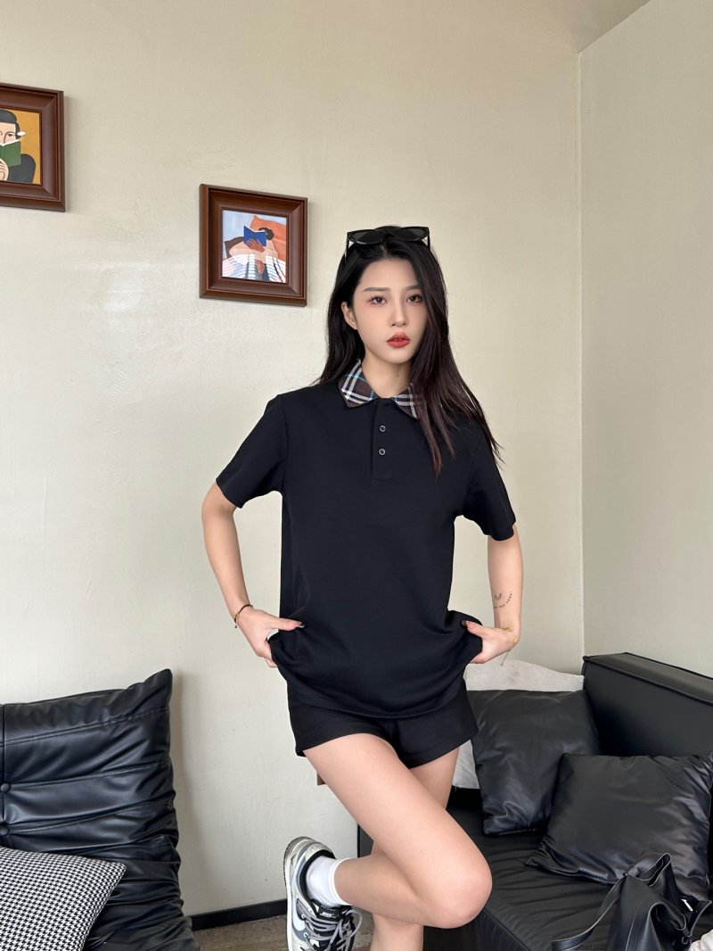 Black Short-Sleeve Polo Shirt with Checkered Collar view