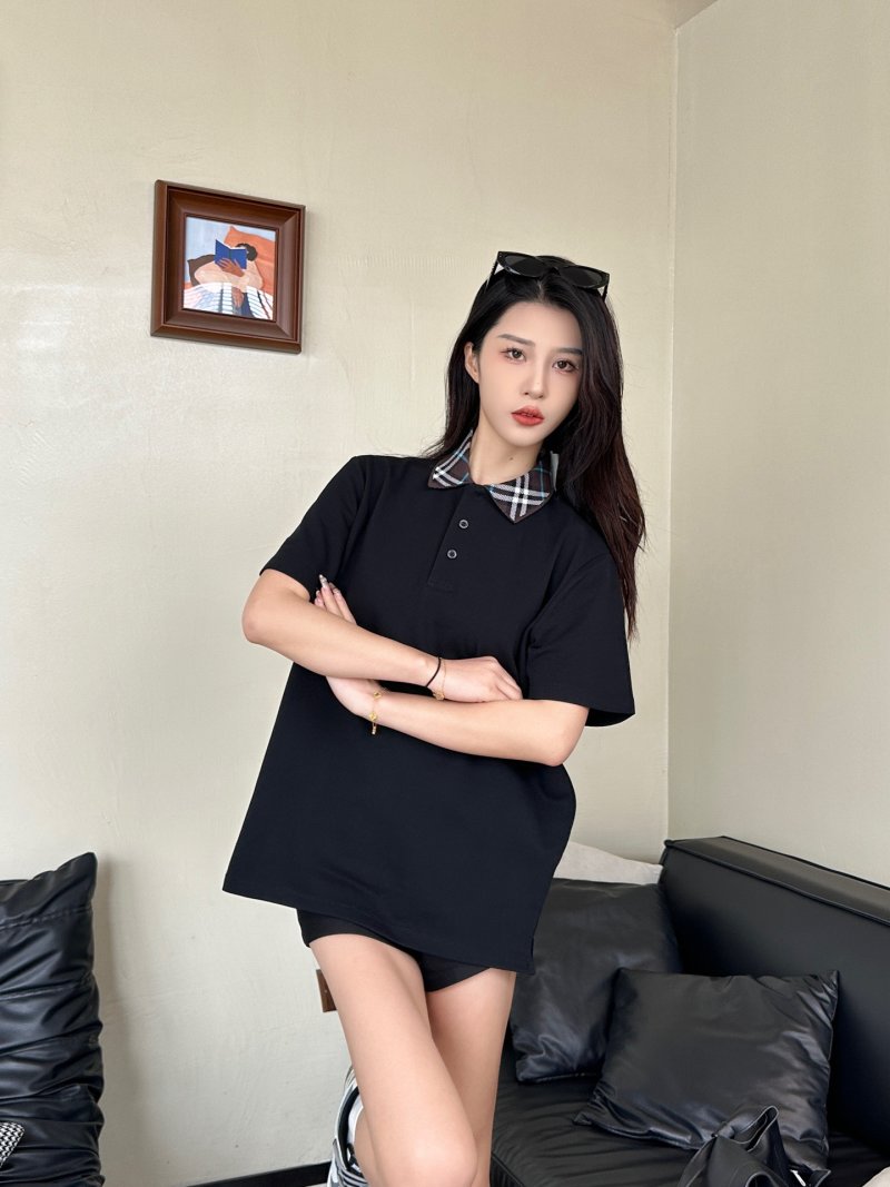Black Short-Sleeve Polo Shirt with Checkered Collar view