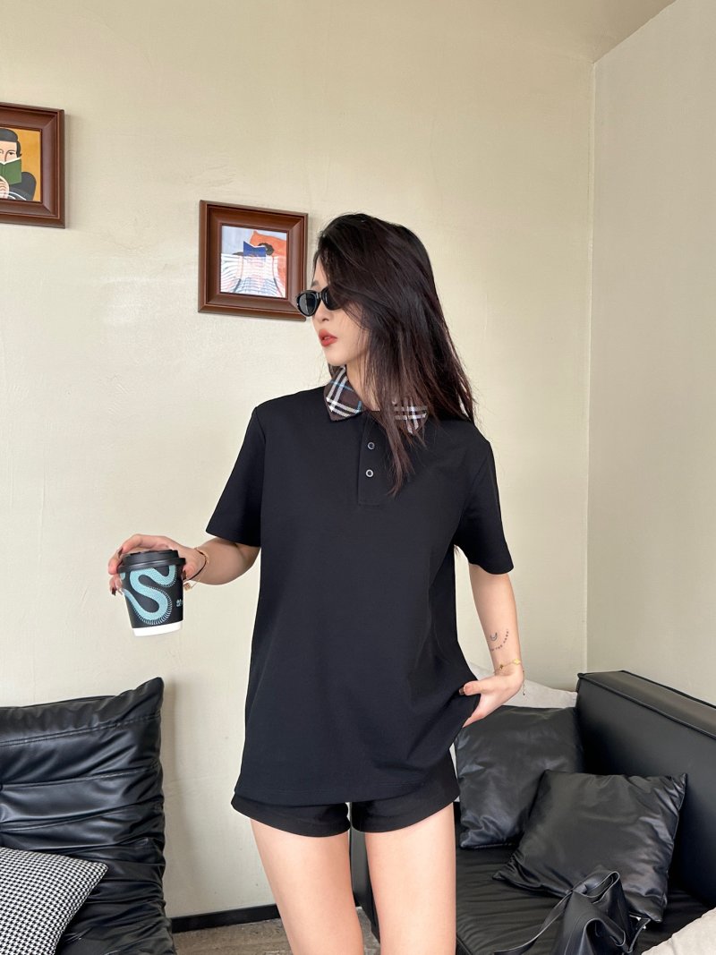 Black Short-Sleeve Polo Shirt with Checkered Collar view