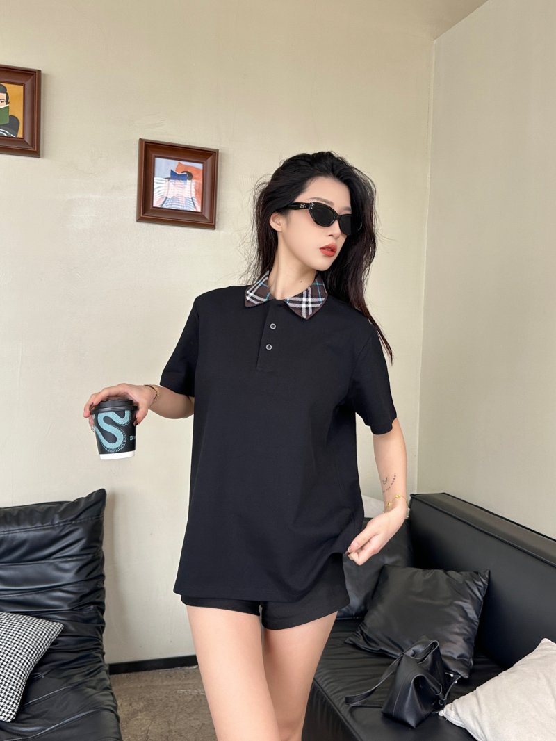 Black Short-Sleeve Polo Shirt with Checkered Collar view