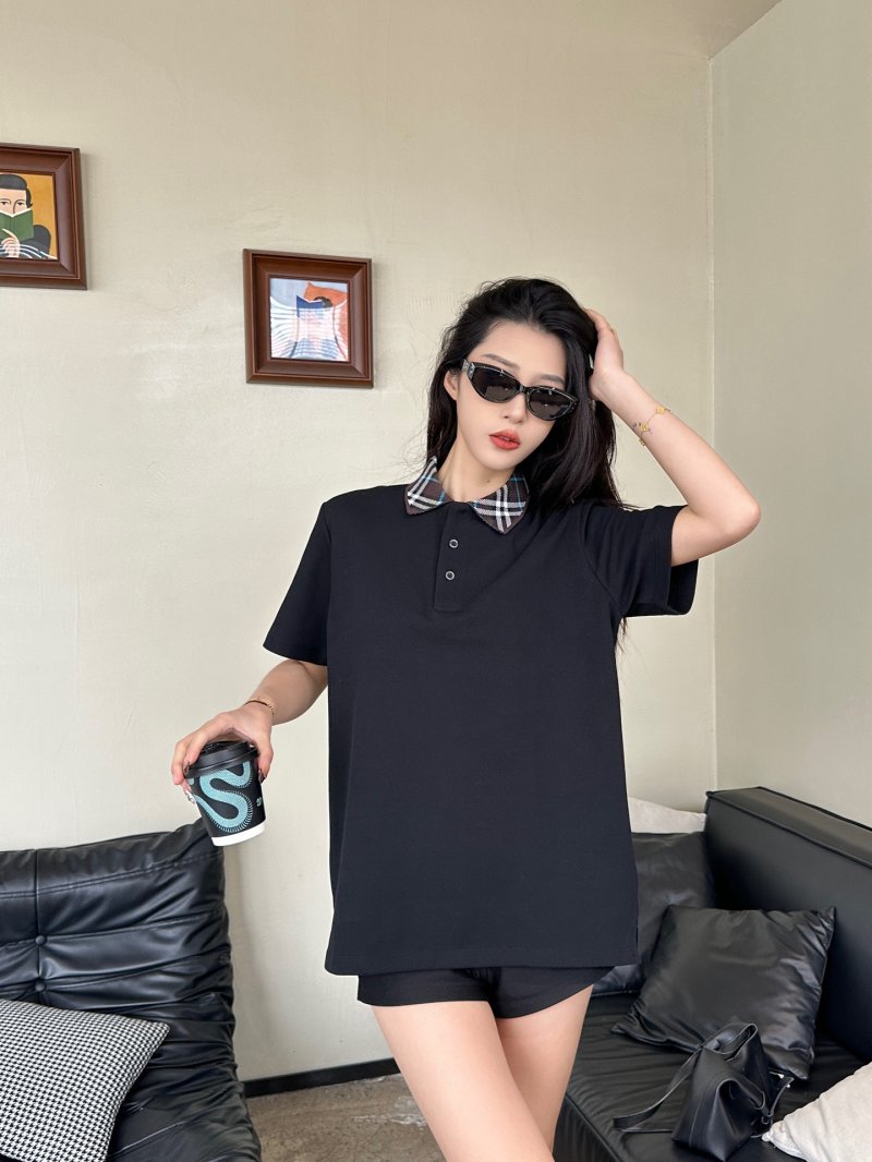 Black Short-Sleeve Polo Shirt with Checkered Collar view