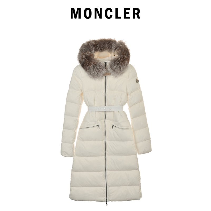 Moncler White Puffer Down Jacket with Fur Hood view