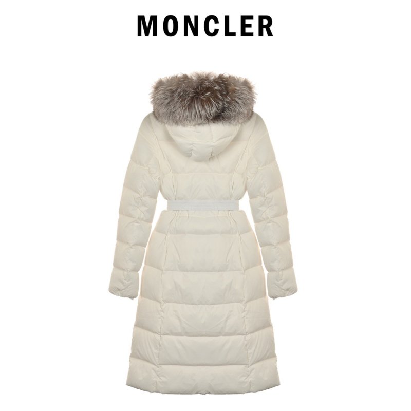 Moncler White Puffer Down Jacket with Fur Hood view