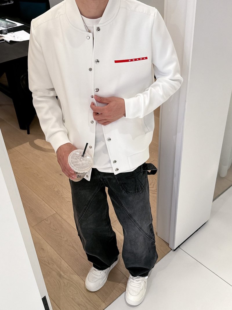 Prada White Logo Bomber Jacket