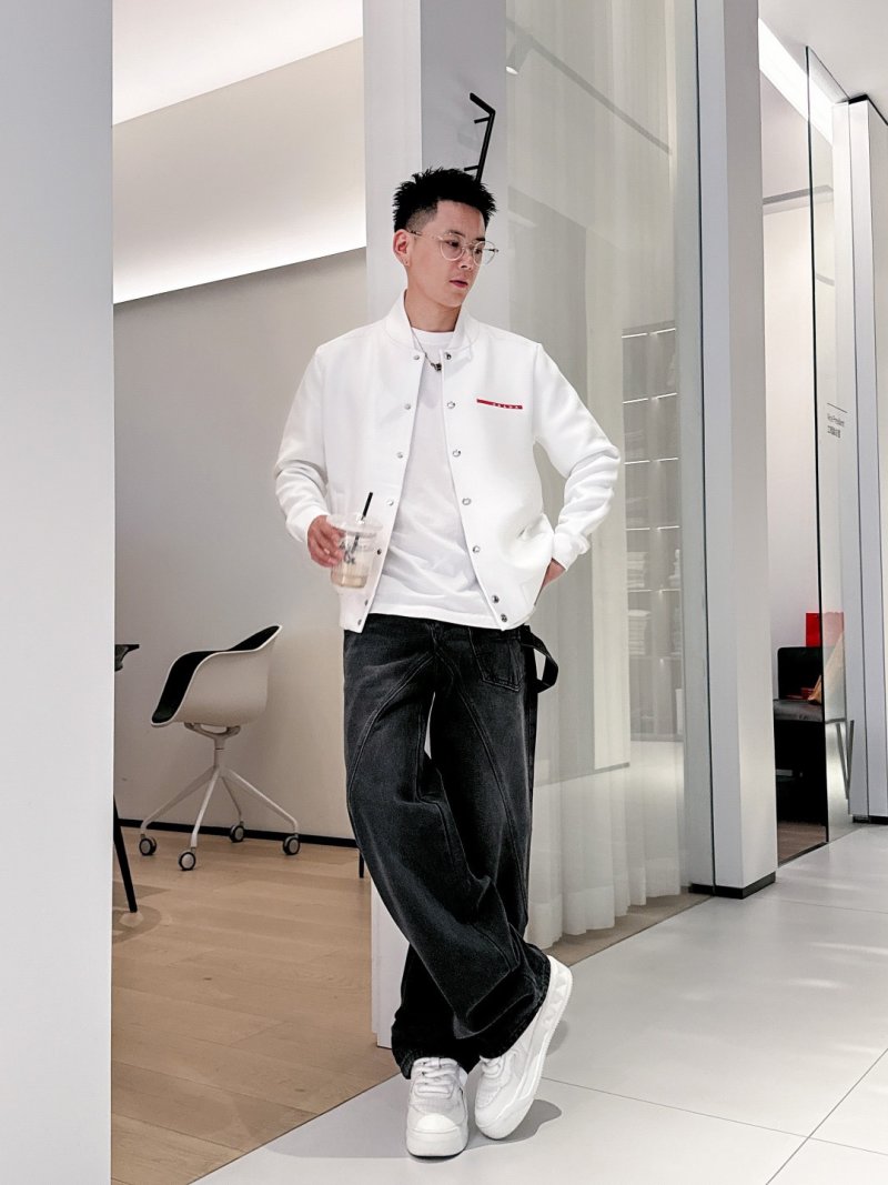 Prada White Logo Bomber Jacket view