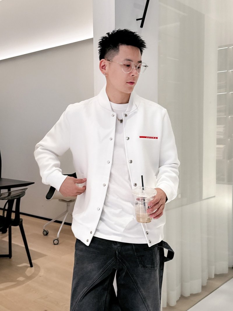 Prada White Logo Bomber Jacket view