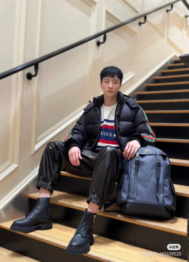 Gucci Black GG Monogram Down Jacket with Web Stripe view