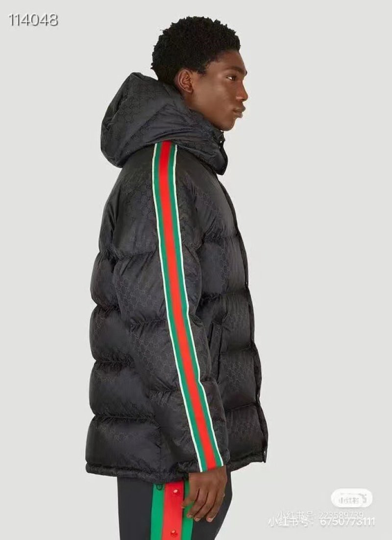 Gucci Black GG Monogram Down Jacket with Web Stripe view