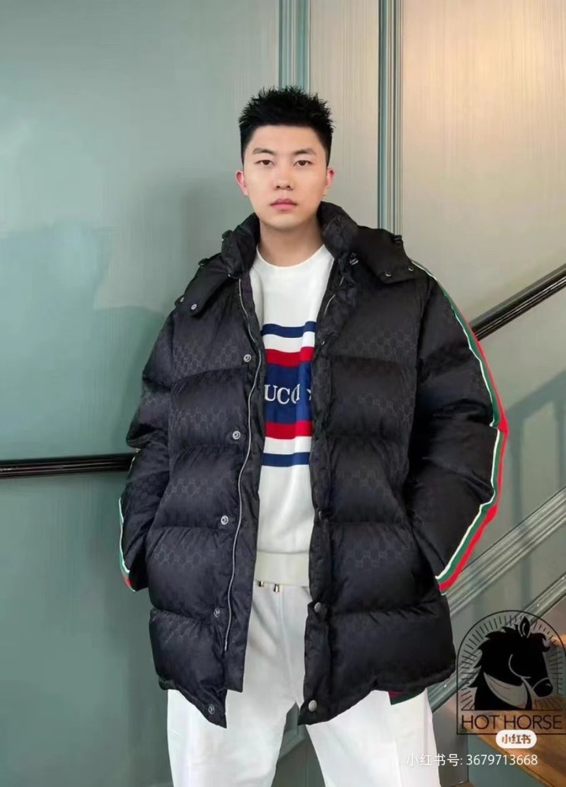 Gucci Black GG Monogram Down Jacket with Web Stripe view