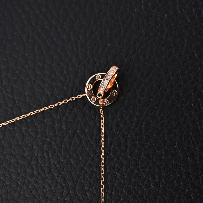Cartier Love Double Ring Full Diamond Necklace Rose Gold view