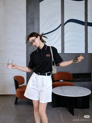 Prada Red Embroidered Logo Short Sleeve Polo Shirt Black view 2