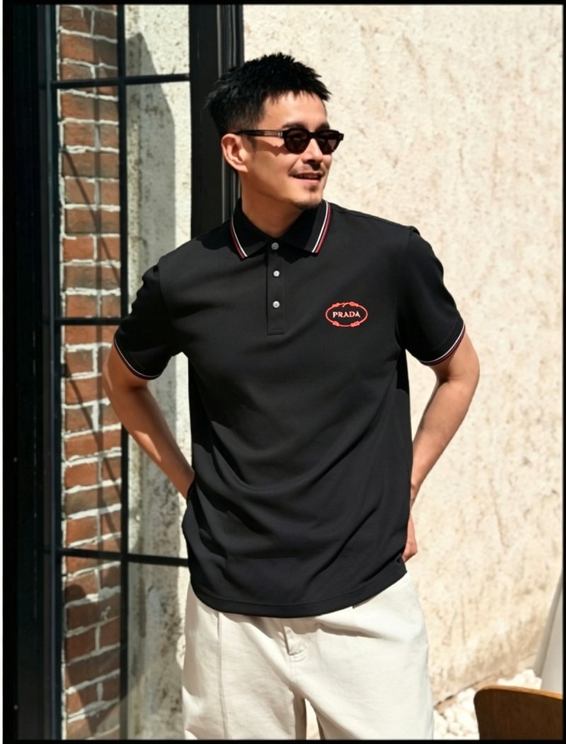Prada Red Embroidered Logo Short-Sleeve Polo Shirt view