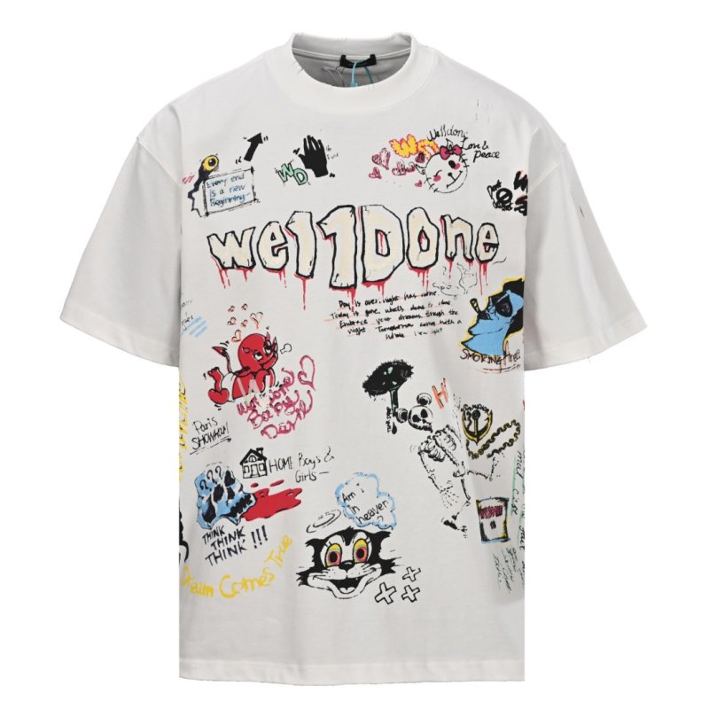 WE11DONE Graffiti Hand-Drawn Print White T-Shirt