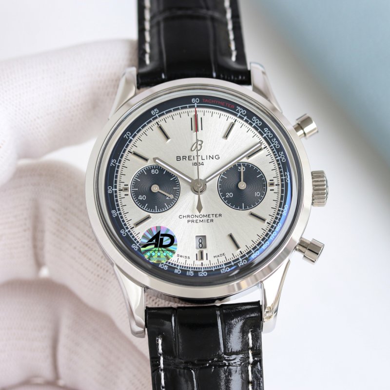Breitling Navitimer 42mm Chronograph White Dial Black Leather view