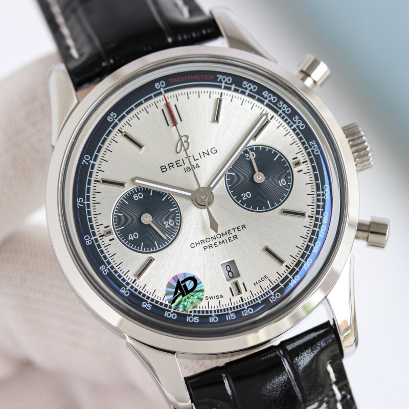 Breitling Navitimer 42mm Chronograph White Dial Black Leather view