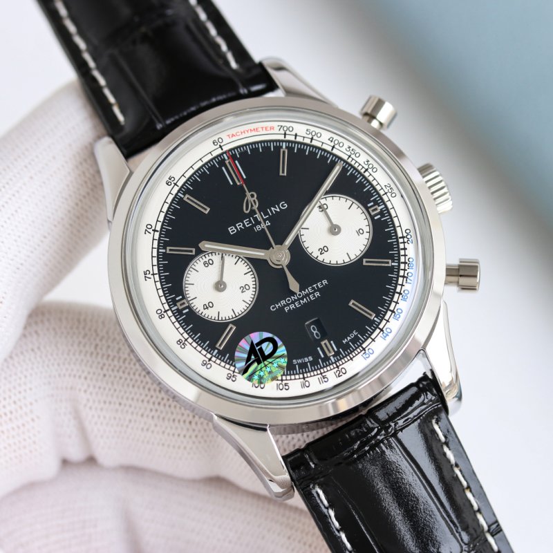Breitling Navitimer 42mm Chronograph White Dial Black Leather view