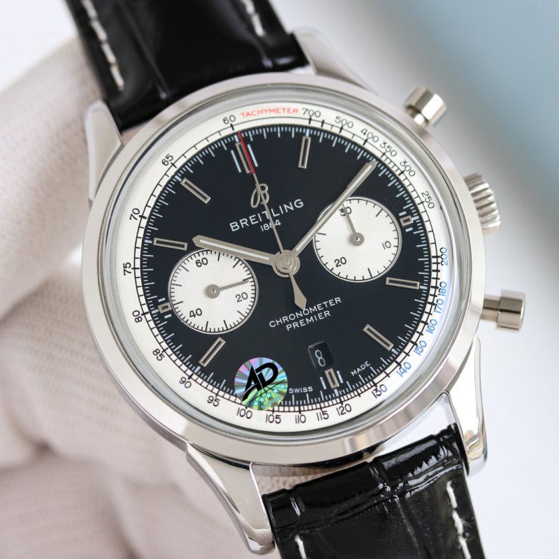 Breitling Navitimer 42mm Chronograph White Dial Black Leather view