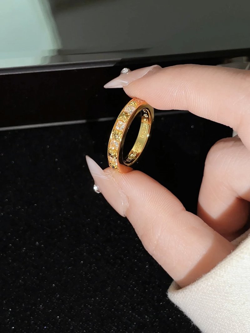 Gold Crystal Bangle Ring Set - 2pc Stackable Design