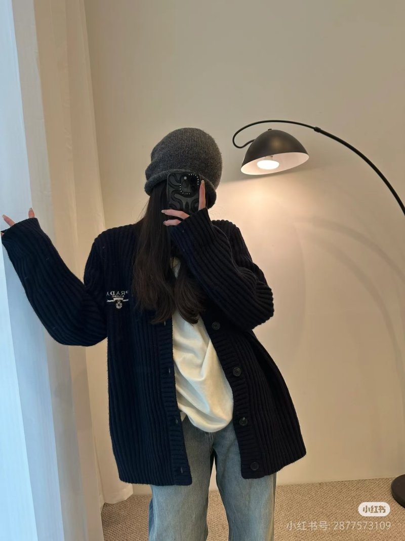 Prada Black Ribbed Knit Cardigan view