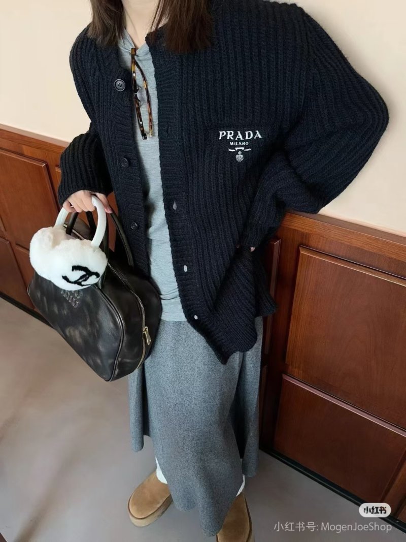 Prada Black Ribbed Knit Cardigan view