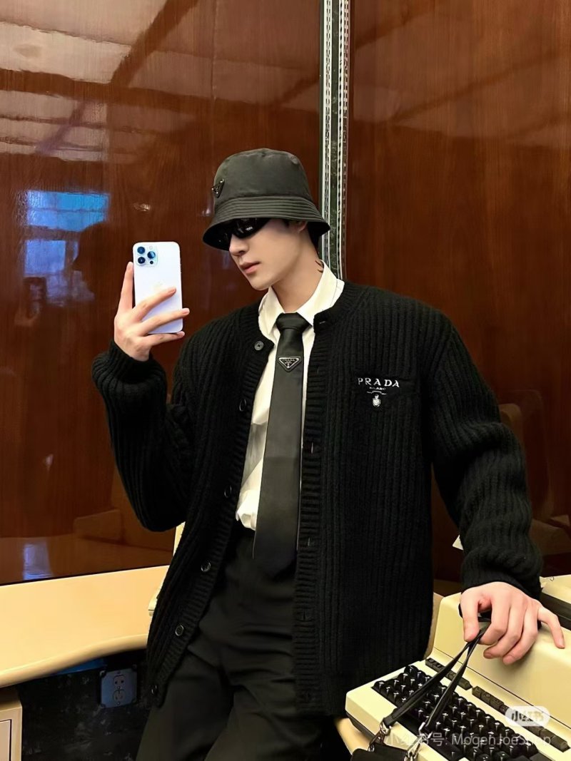 Prada Black Ribbed Knit Cardigan view