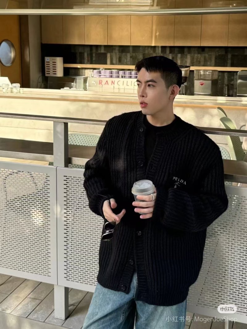 Prada Black Ribbed Knit Cardigan view