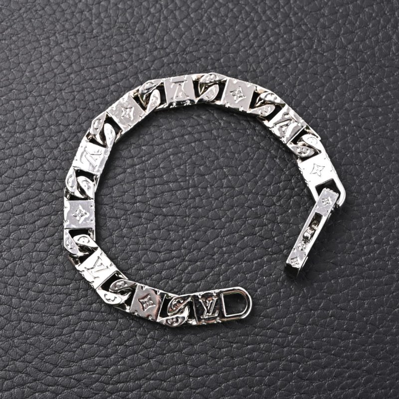 Louis Vuitton LV Monogram Silver Cuban Link Bracelet