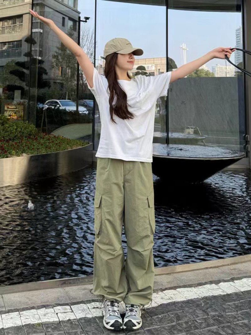 Sage Green Cargo Pants with Side Pockets