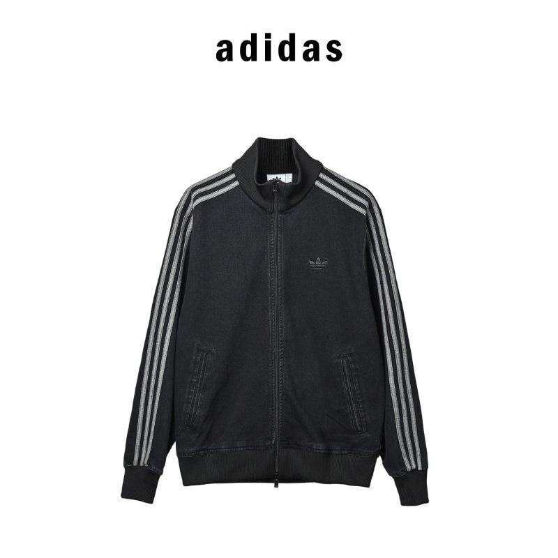 Adidas Trefoil Three Stripe Black Denim Jacket