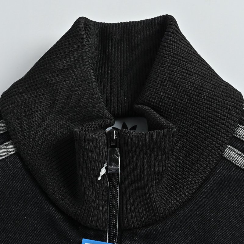 Adidas Trefoil Three Stripe Black Denim Jacket view