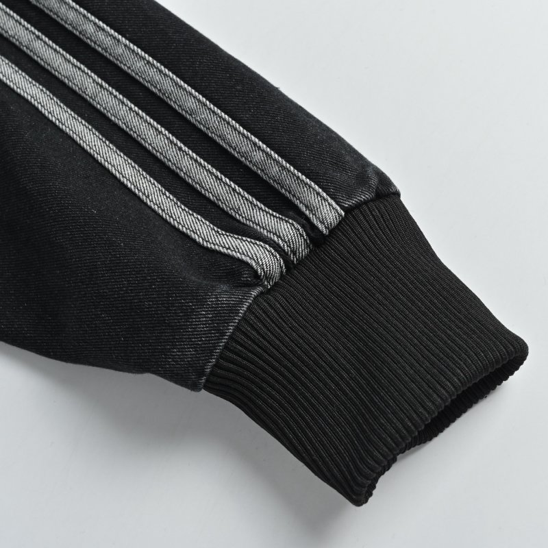 Adidas Trefoil Three Stripe Black Denim Jacket view