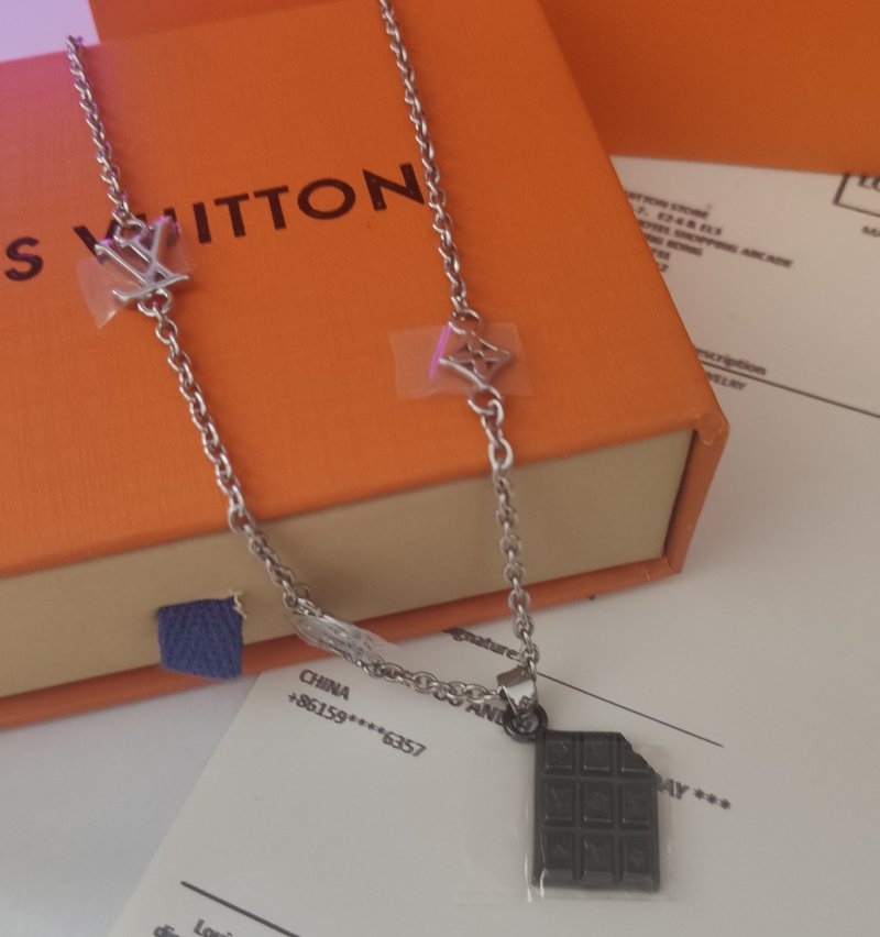 Louis Vuitton Chocolate Bar Monogram Pendant Necklace Silver view