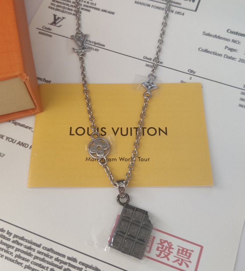 Louis Vuitton Chocolate Bar Monogram Pendant Necklace Silver view