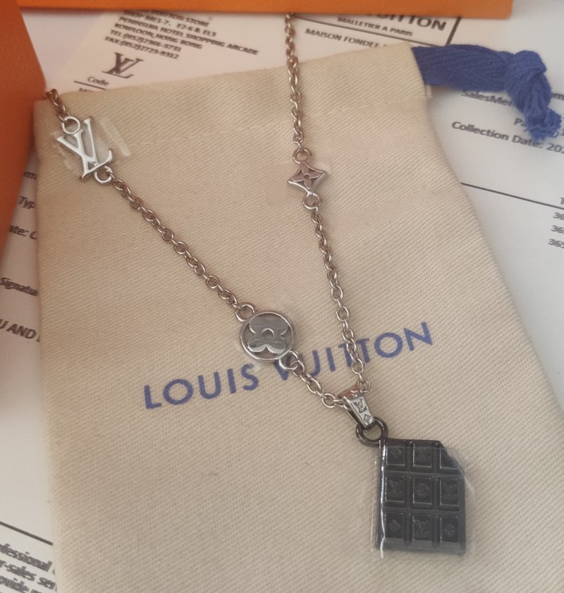 Louis Vuitton Chocolate Bar Monogram Pendant Necklace Silver view