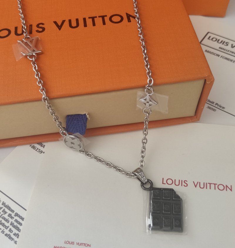 Louis Vuitton Chocolate Bar Monogram Pendant Necklace Silver view