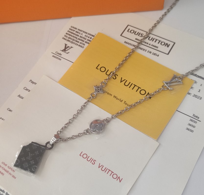 Louis Vuitton Chocolate Bar Monogram Pendant Necklace Silver view
