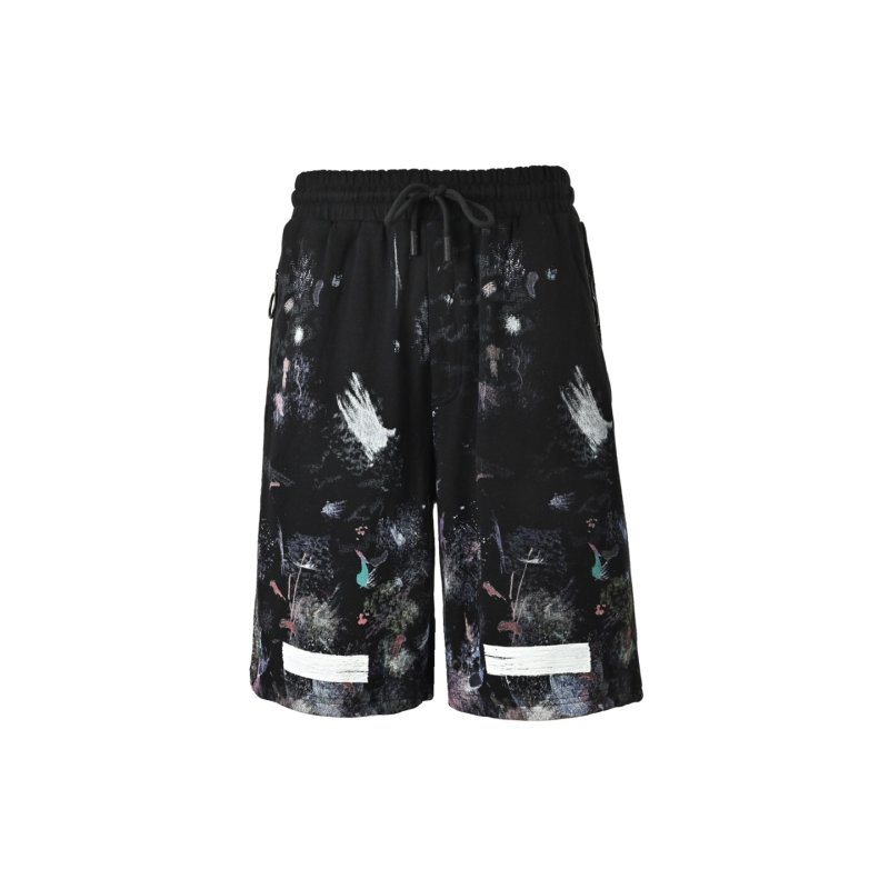 Essentials Black Galaxy Print Shorts with White Stripe view