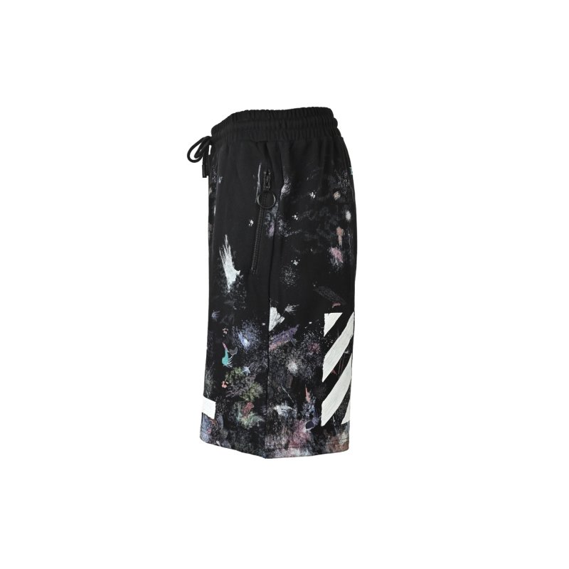 Essentials Black Galaxy Print Shorts with White Stripe view