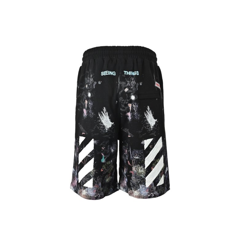 Essentials Black Galaxy Print Shorts with White Stripe view